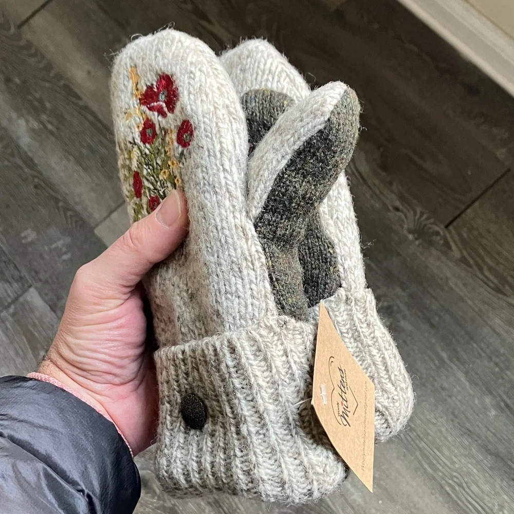 embroidered wool mittens